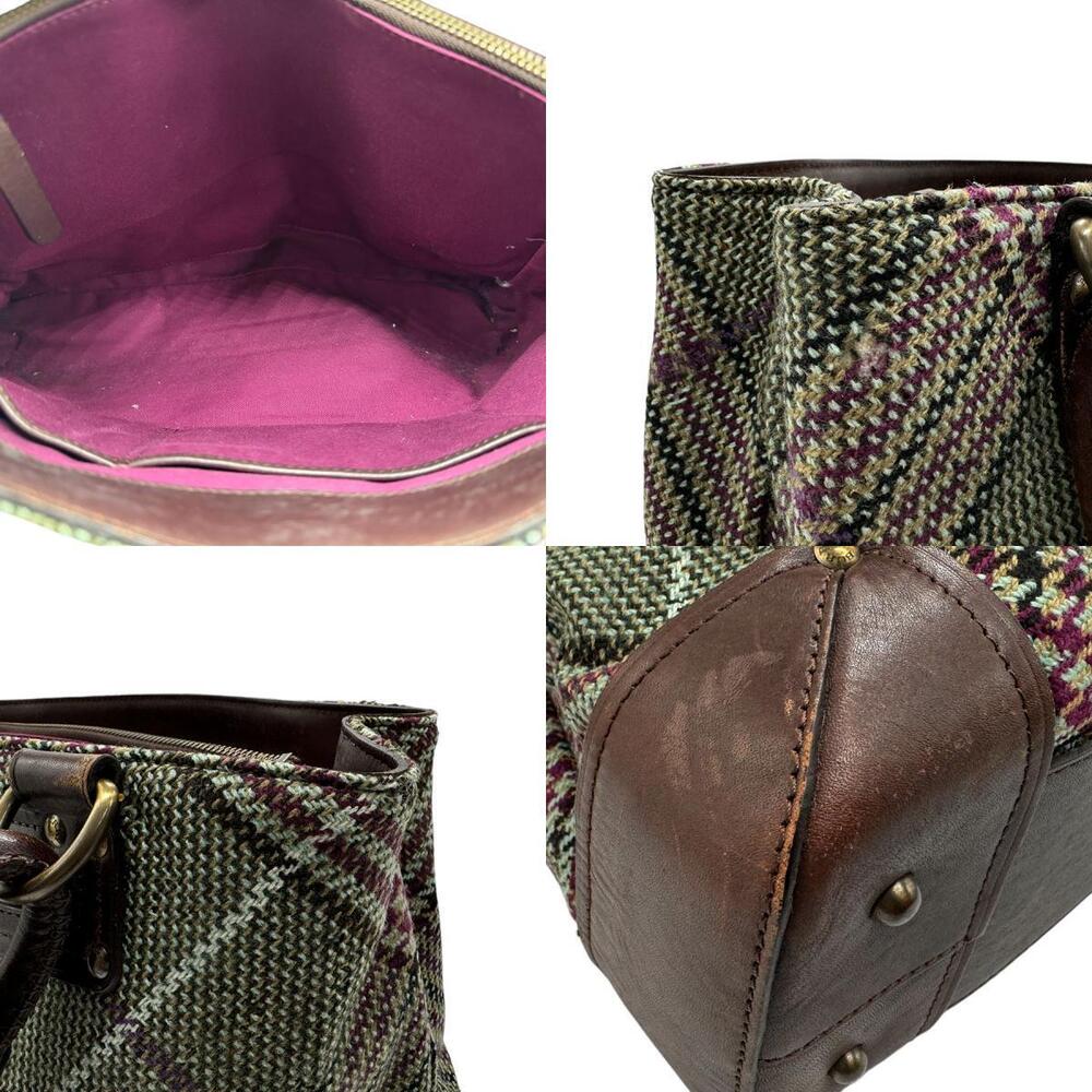 Burberry handbag green wool leather brown - Picture 3 of 4